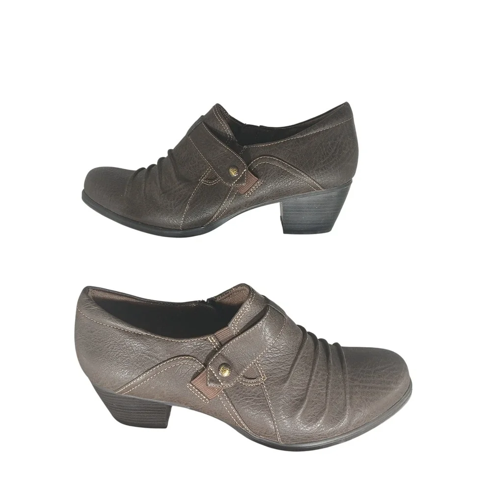 Natural Soul Booties 9.5M Brown Ruched‎ Comfort Ankle Boots Block Heel Zip